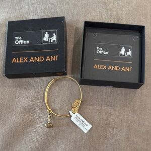 Alex and Ani Gold Bangle with The Office dundie charm